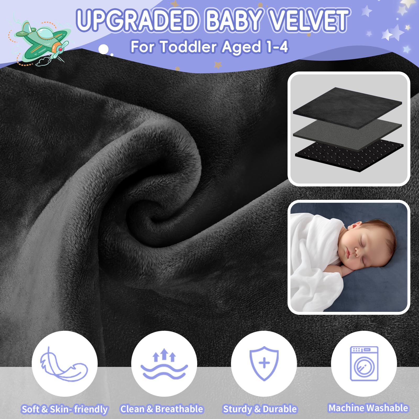 GoCozy toddler airplane bed in-use on flight provides snuggable comfort and space.