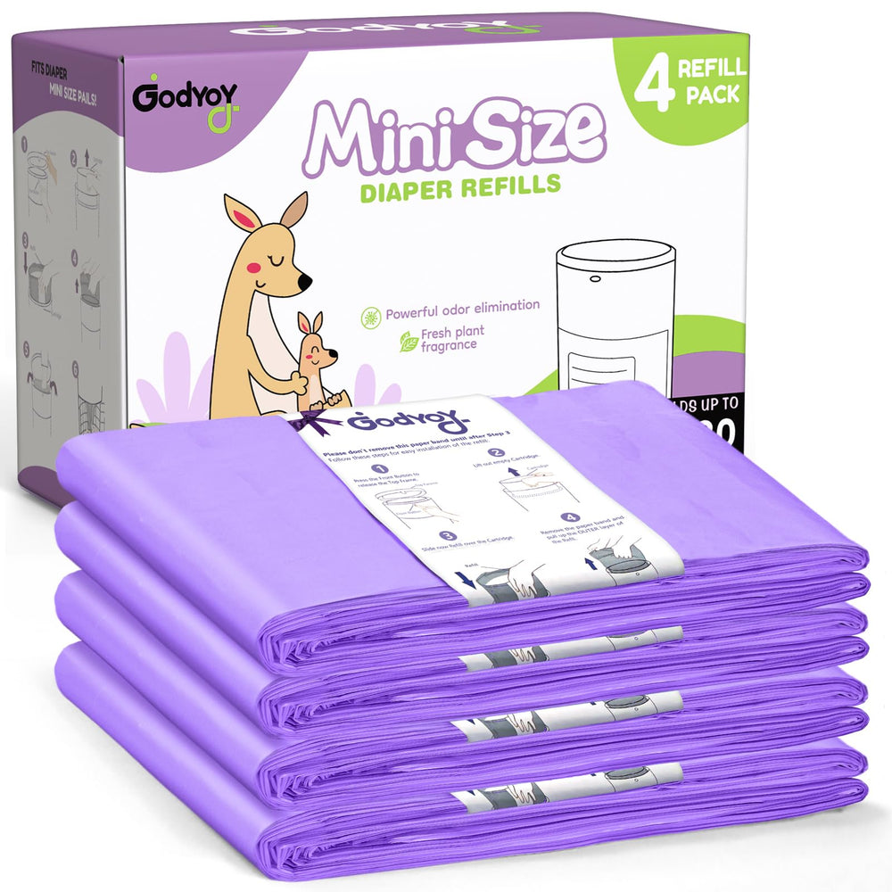 Godyoy Dekor Mini-compatible refill bags 4-pack for quick diaper disposal.