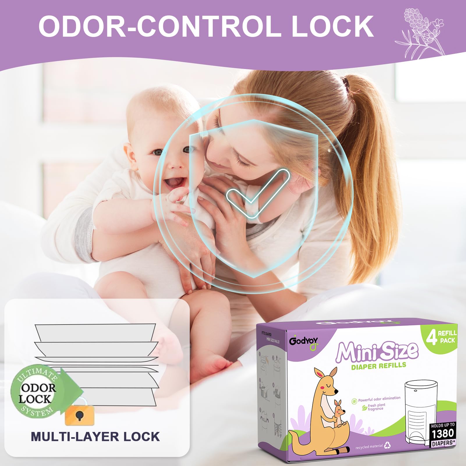 Godyoy lavender-scented refill bags keep the nursery smelling fresh.