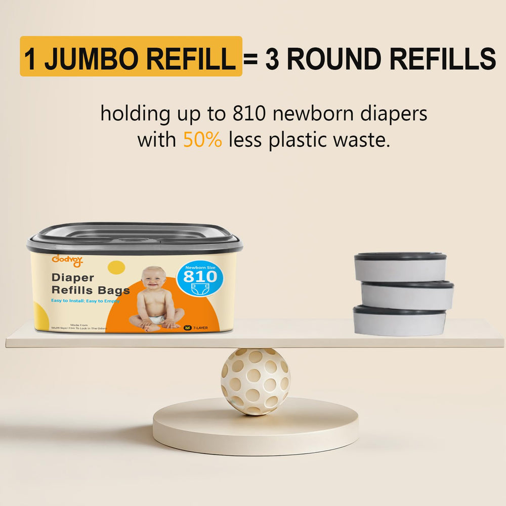 Godyoy refill holds up to 810 newborn diapers for long-lasting disposal.