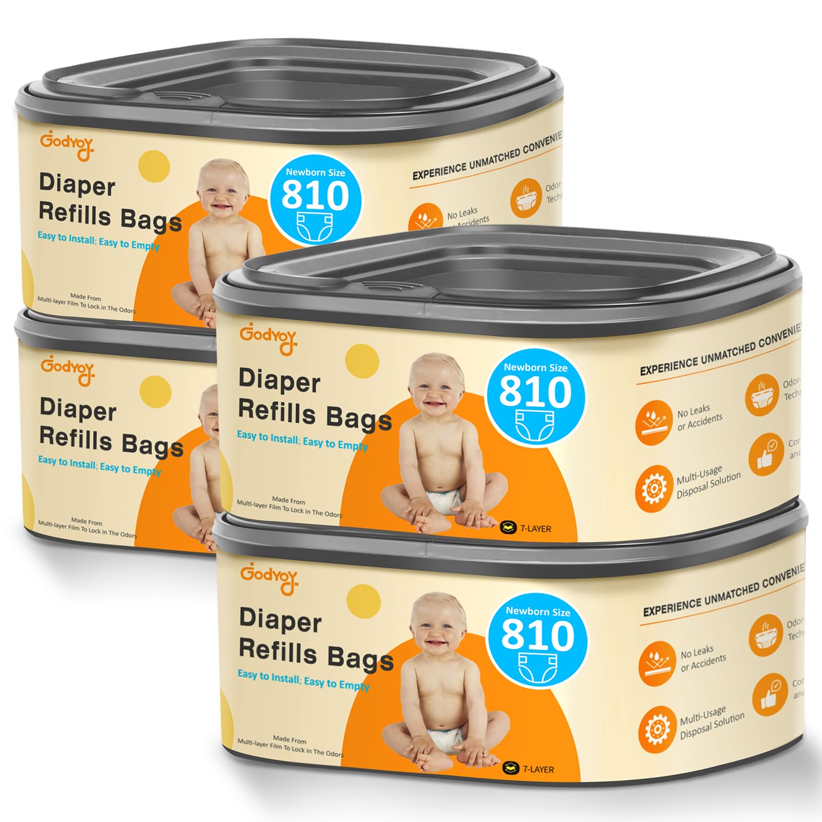 Godyoy jumbo square diaper pail refill fits Classic pails for easy, mess-free diaper disposal.