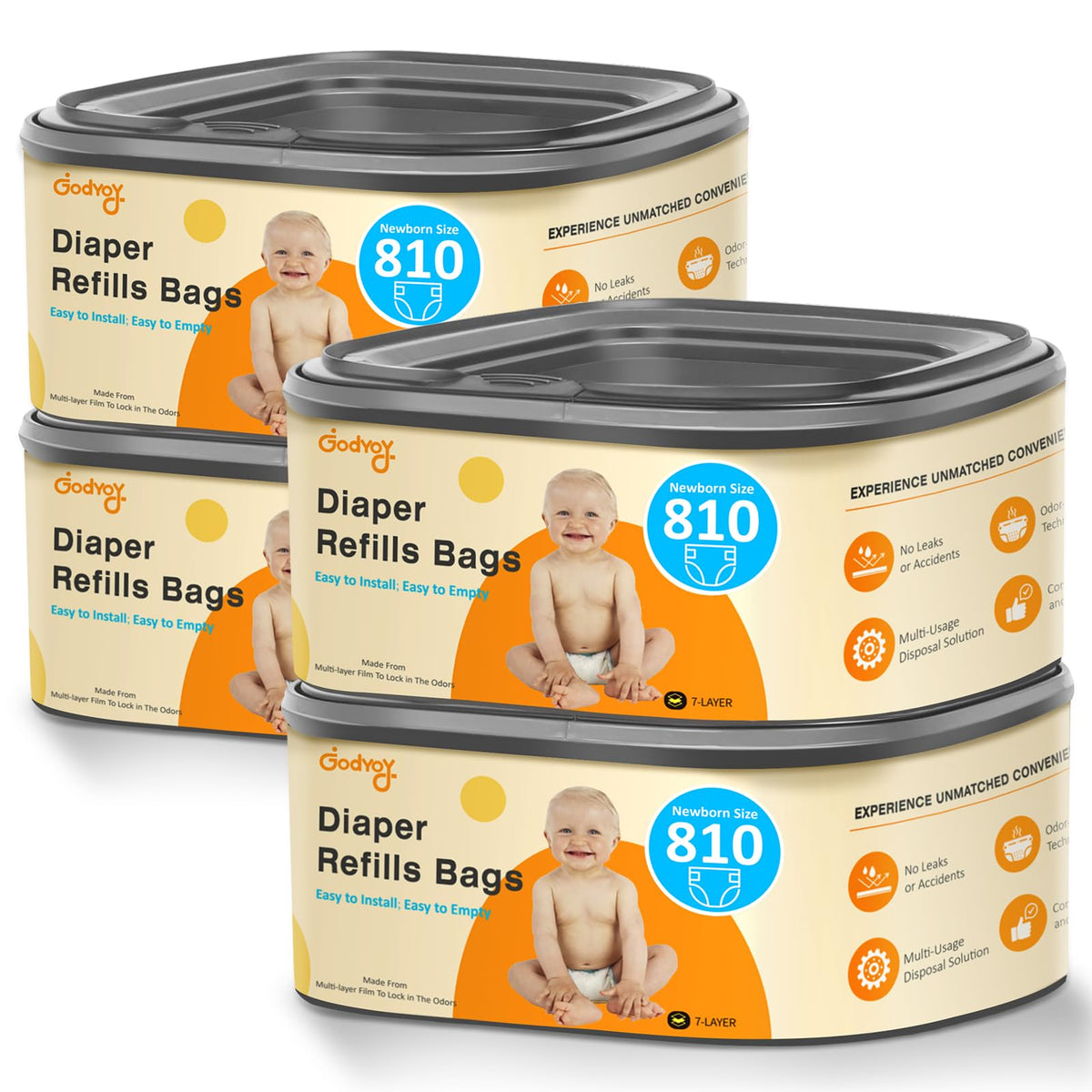 Godyoy jumbo square diaper pail refill fits Classic pails for easy, mess-free diaper disposal.