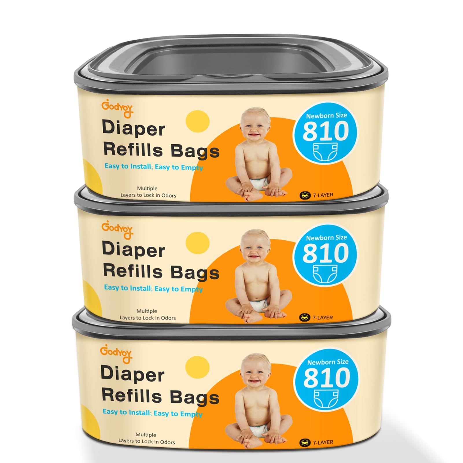 Godyoy jumbo square refill fits Diaper Genie Classic for quick, secure disposal.