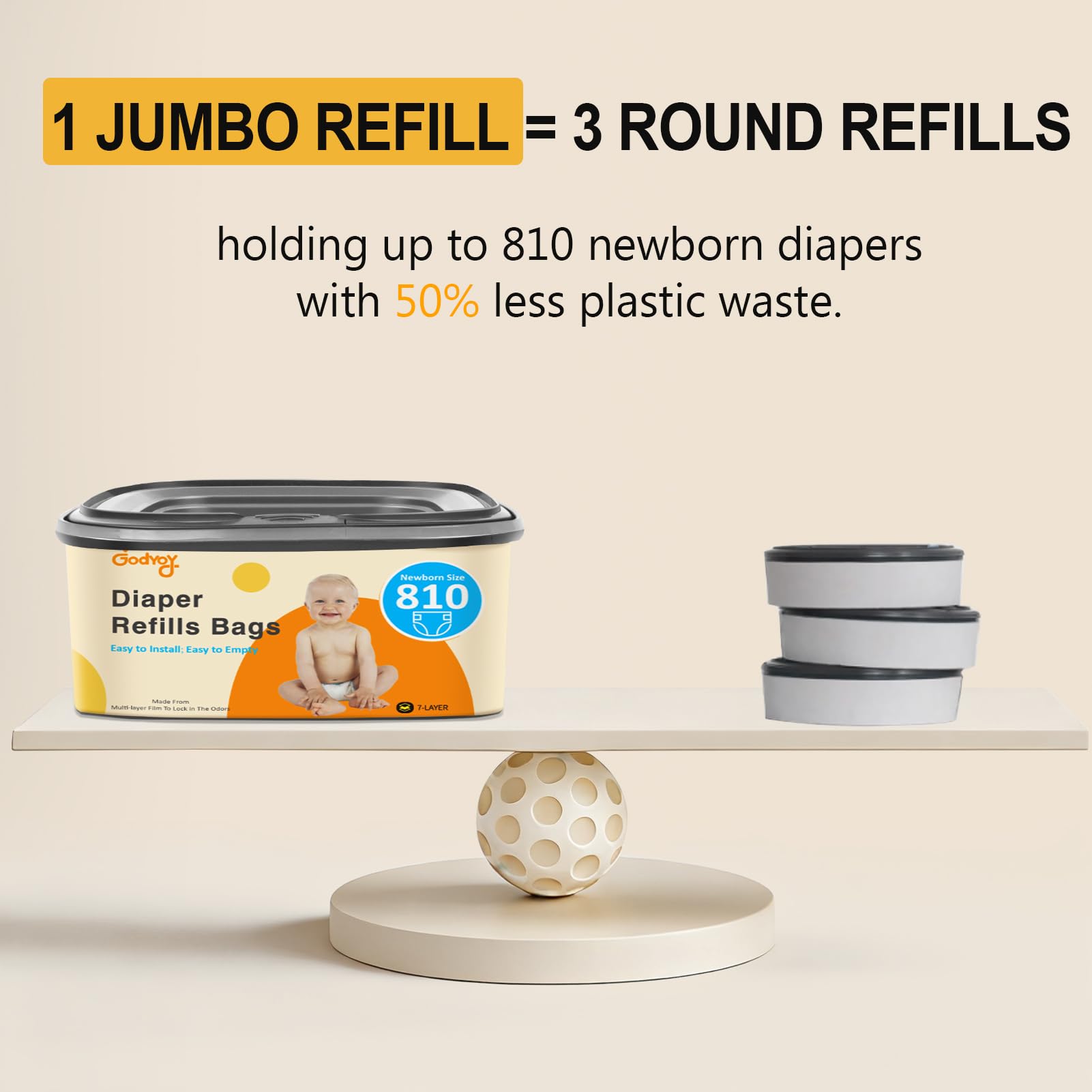 Godyoy jumbo square refill odor-blocking film helps maintain a fresher nursery.