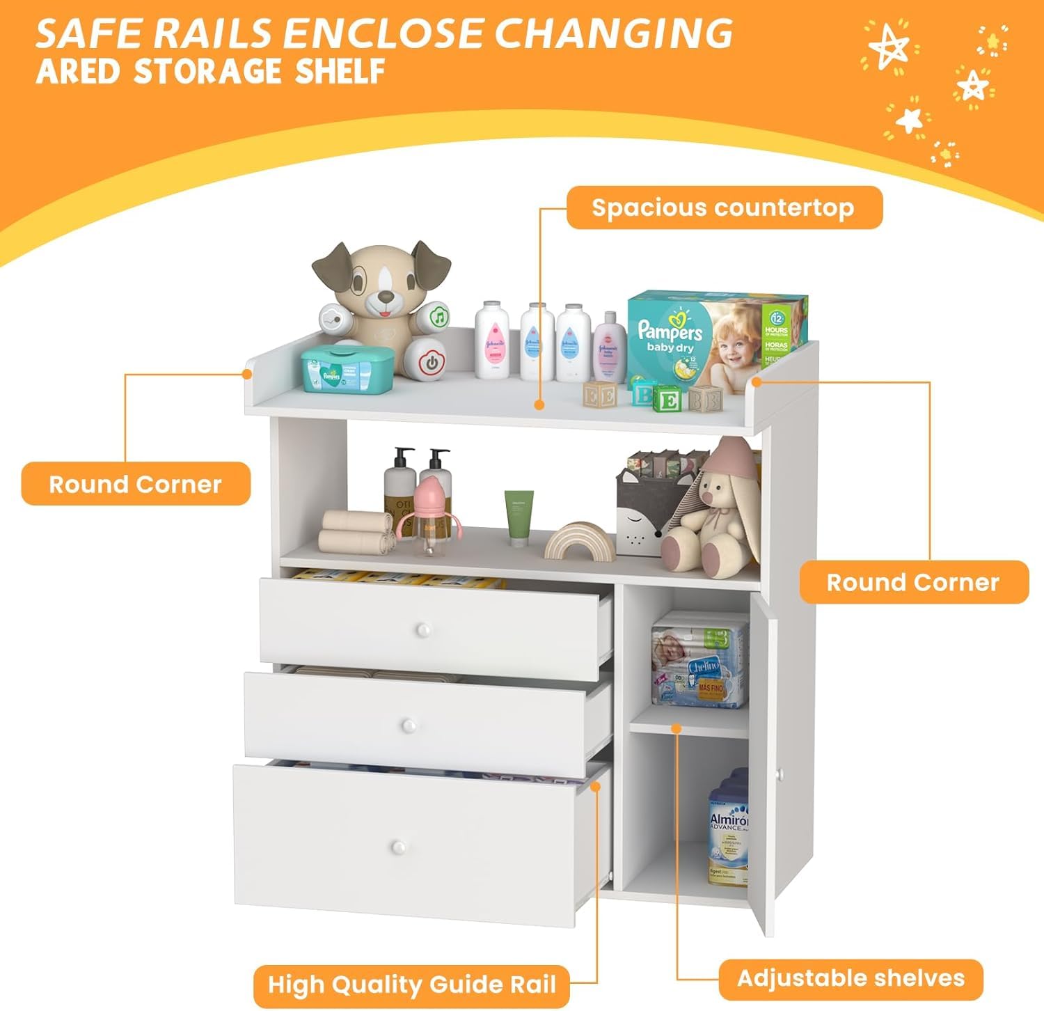 GOFEI nursery dresser fits both baby and kids rooms