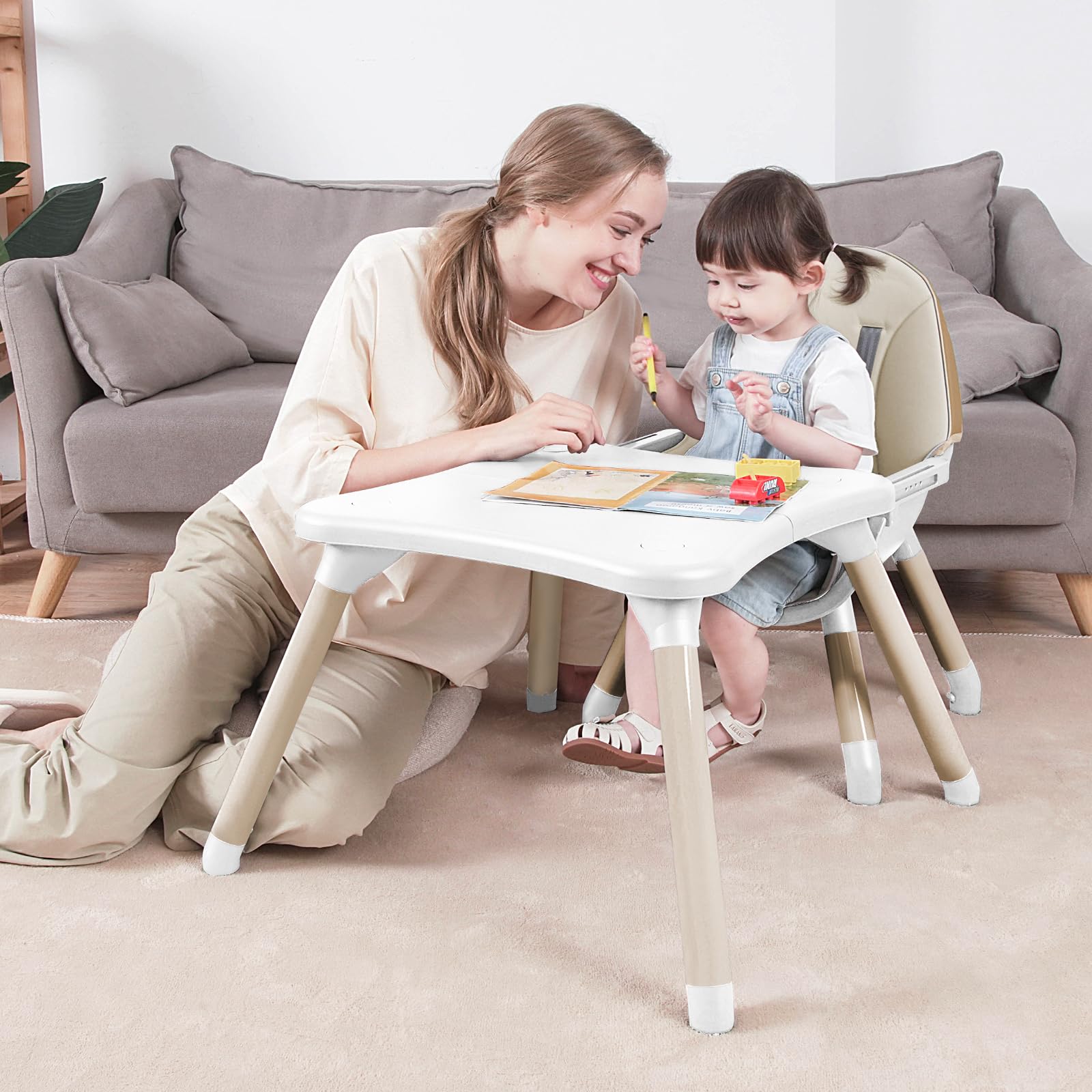 GoFirst baby feeding chair tray attached for easy feeding and quick cleanup.