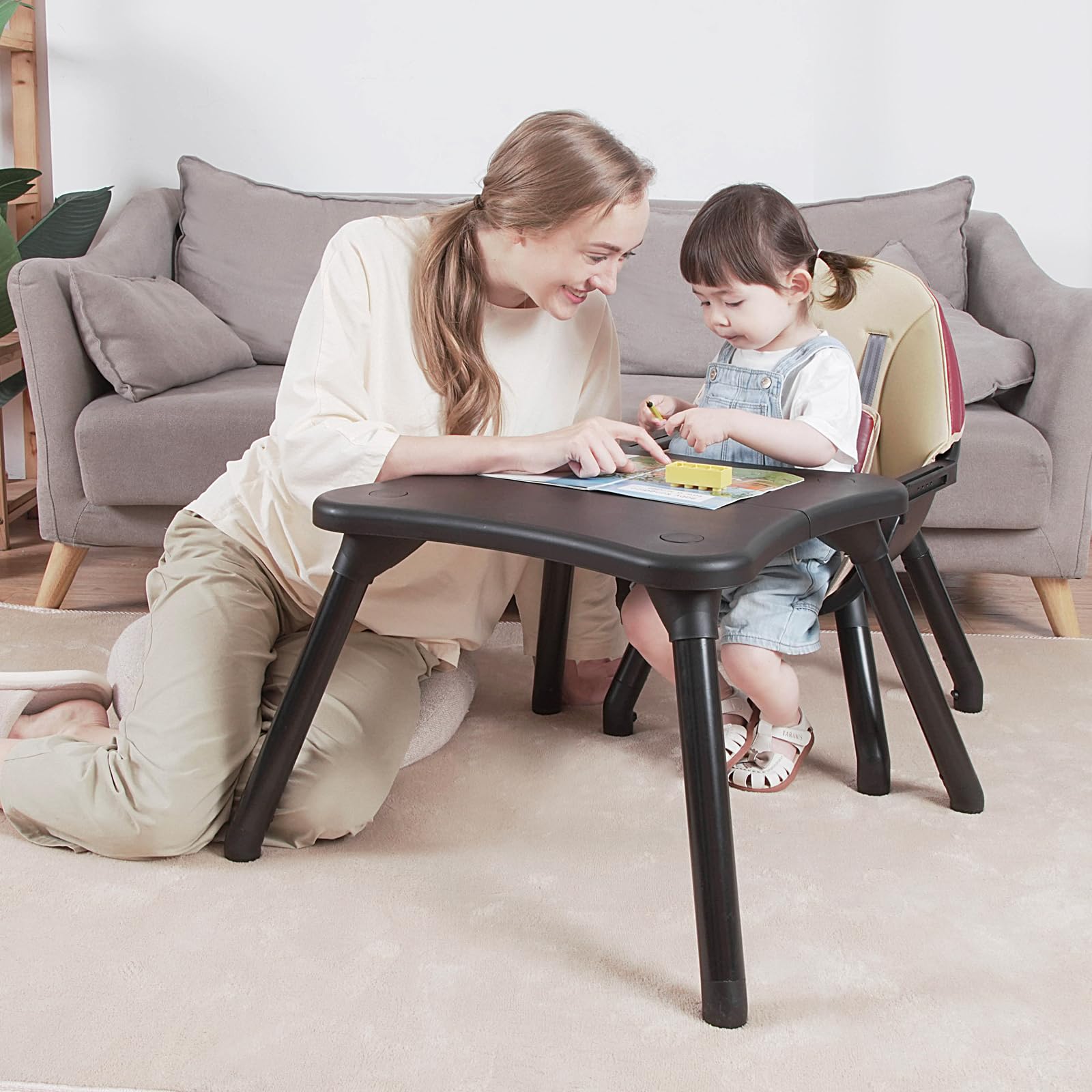 GoFirst baby high chair with removable tray for quick cleaning during meals