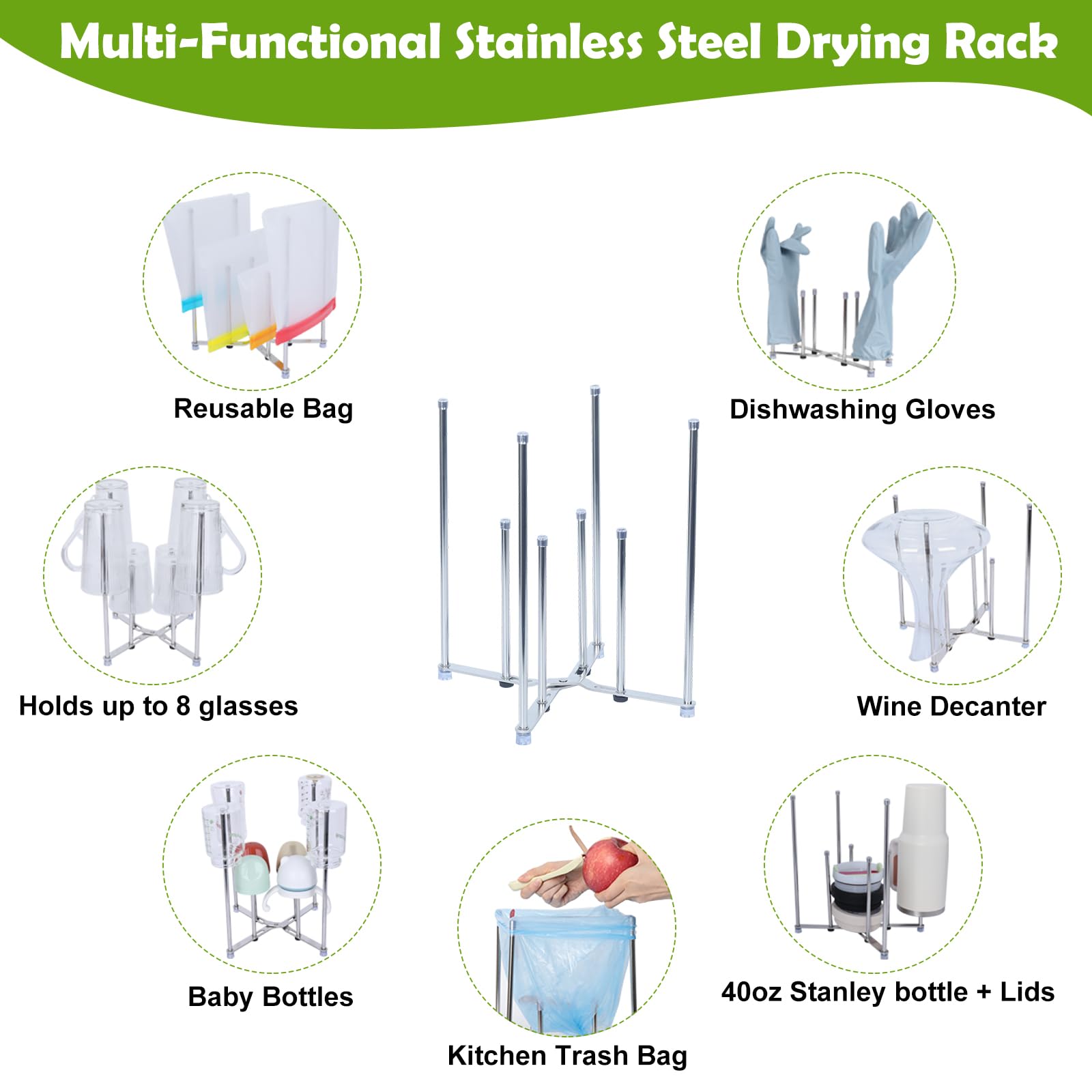 Goging anti-scratch silicone tops protect dishware while drying.