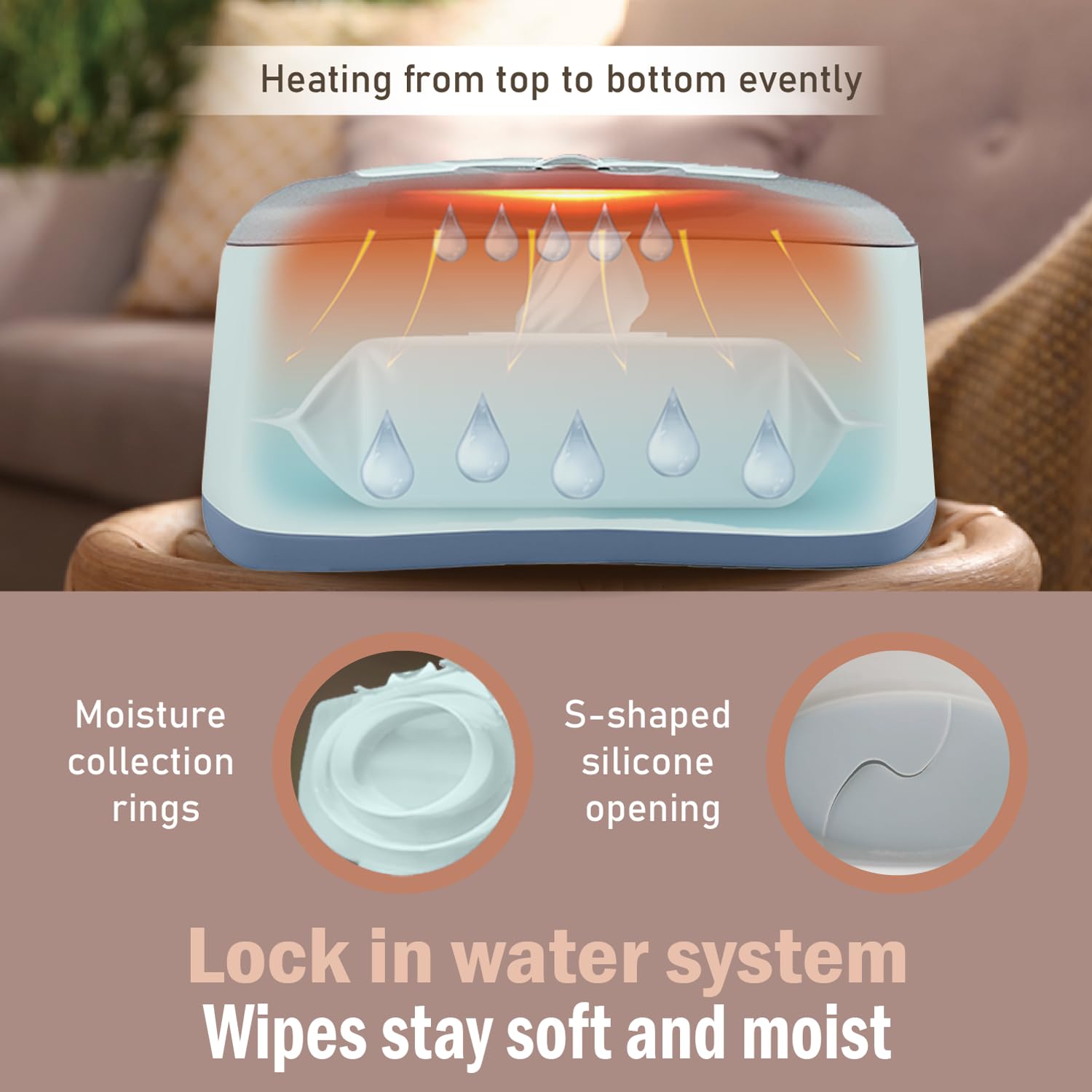 GOGO pure wipe warmer blue toggle button highlights easy power on/off