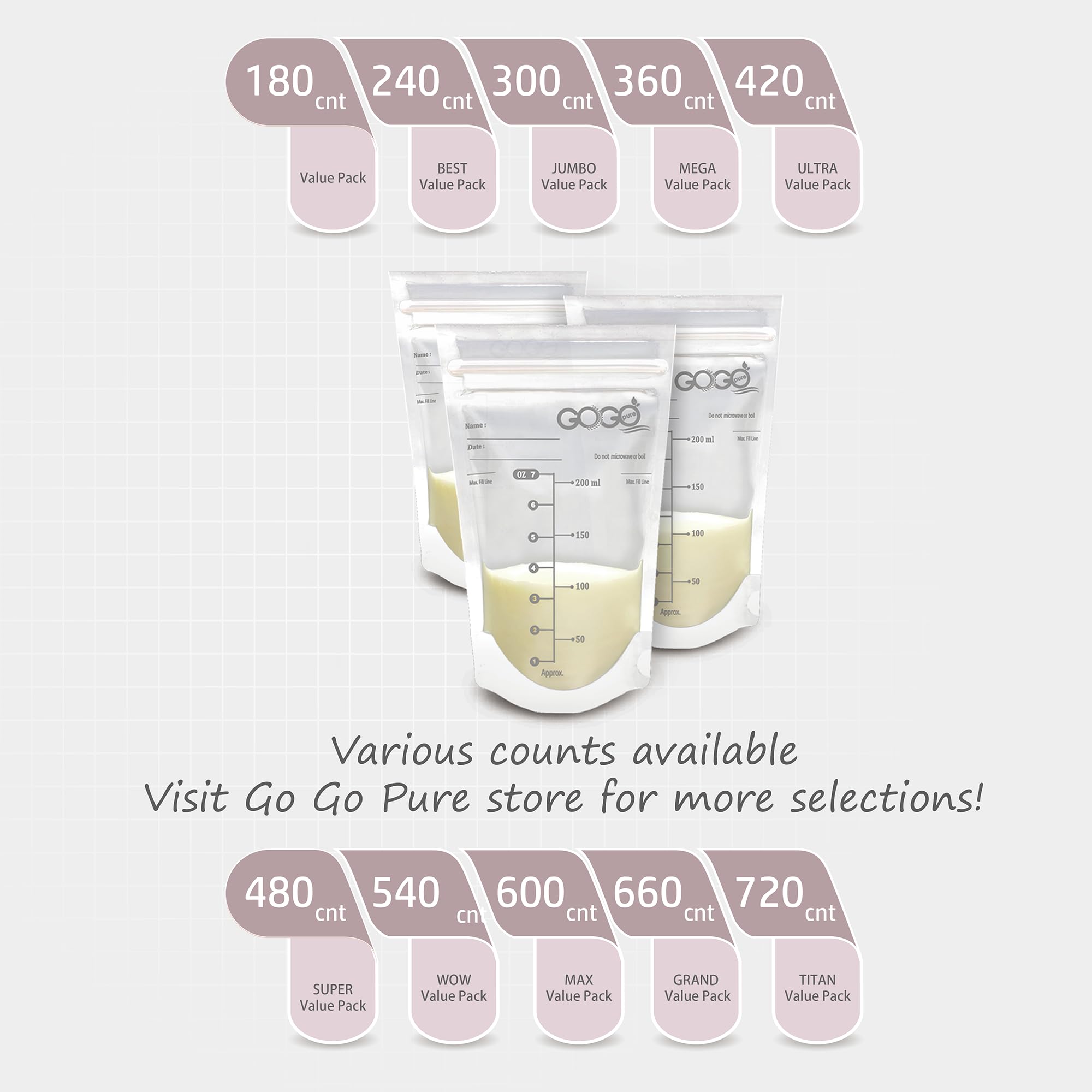 GOGO pure BPA-free phthalate-free bags protect baby-safe milk during freezing