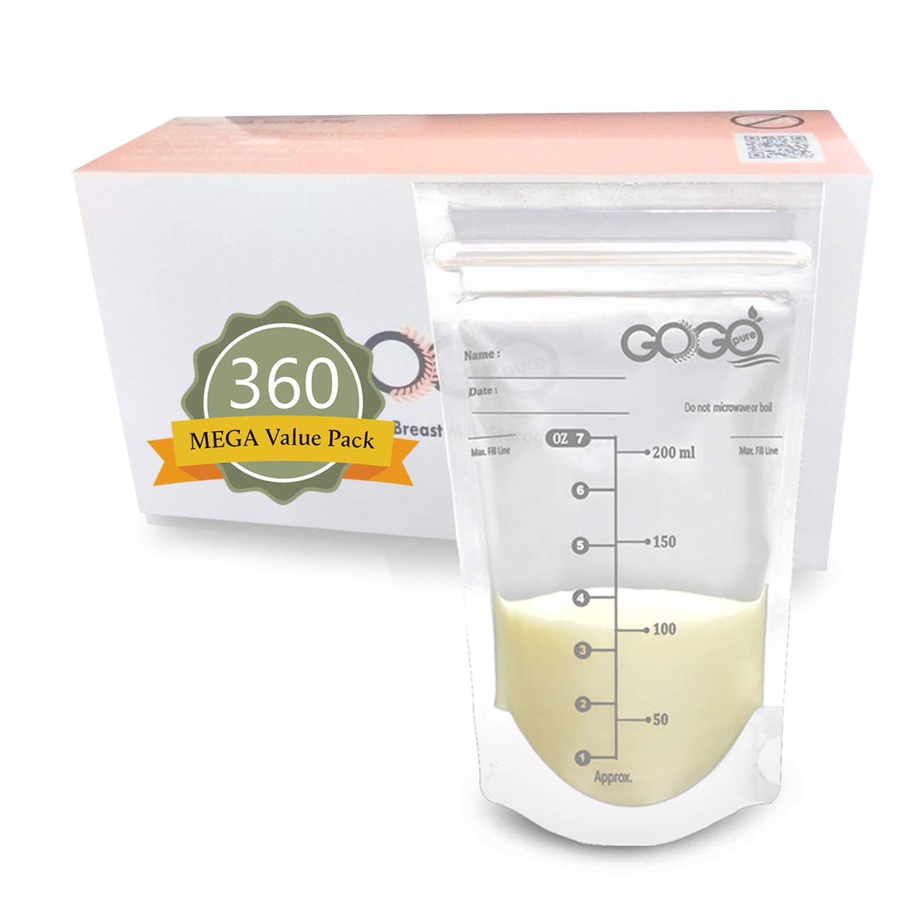 GOGO pure breastmilk storage bags mega pack 7oz, ready for bulk milk storage in fridge