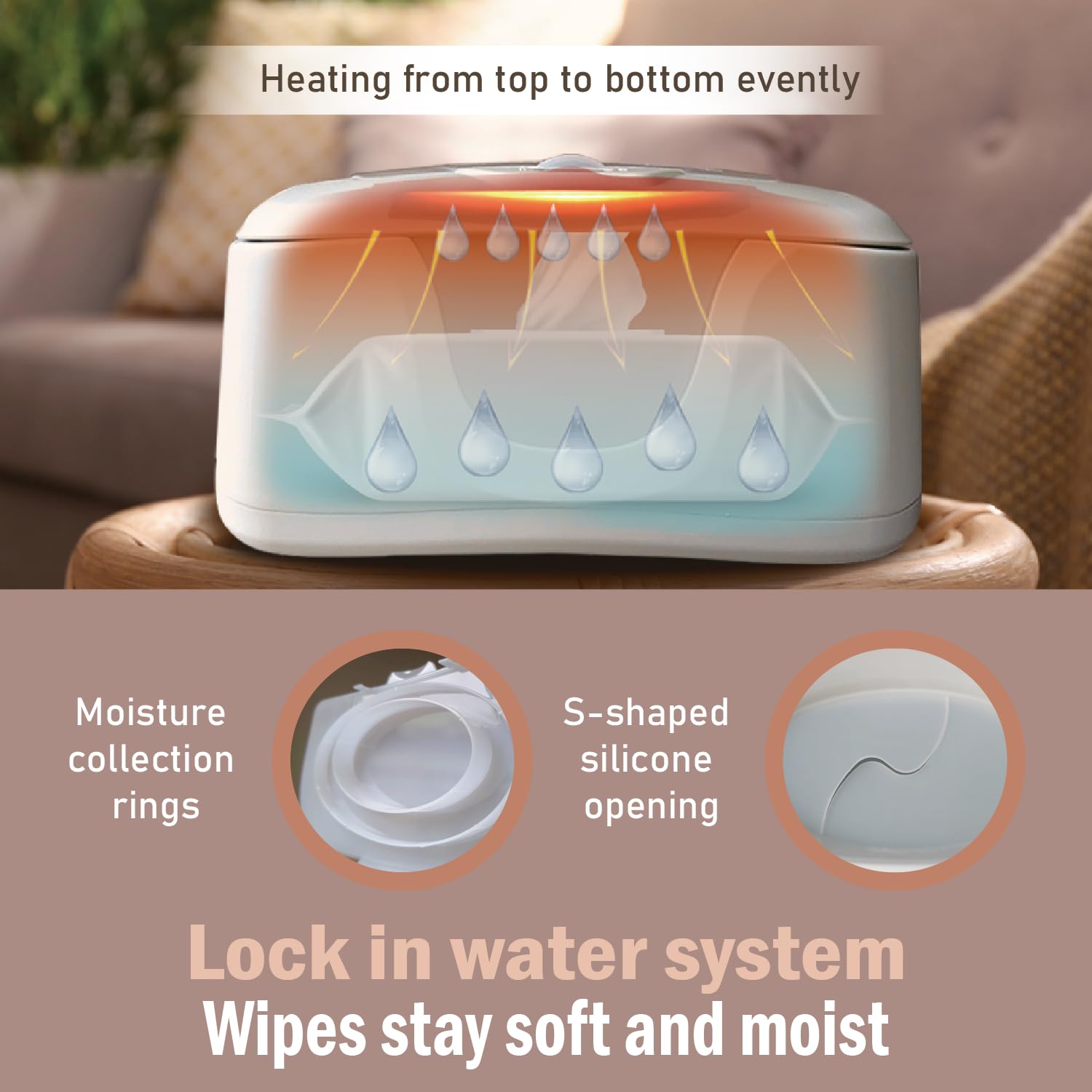 GOGO Pure wipe warmer with four LED lights brightening setup for night changes