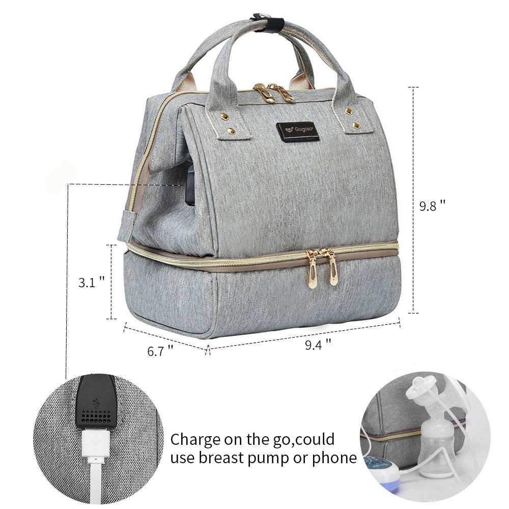 GOGOSO breast pump bag grey durable polyester and robust zippers for daily use.