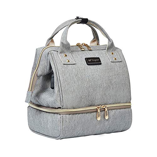 GOGOSO breast pump bag grey top view showing spacious interior layout.