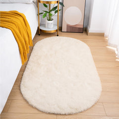 Goideal fluffy bedroom rug close-up shows plush cream texture for cozy comfort.
