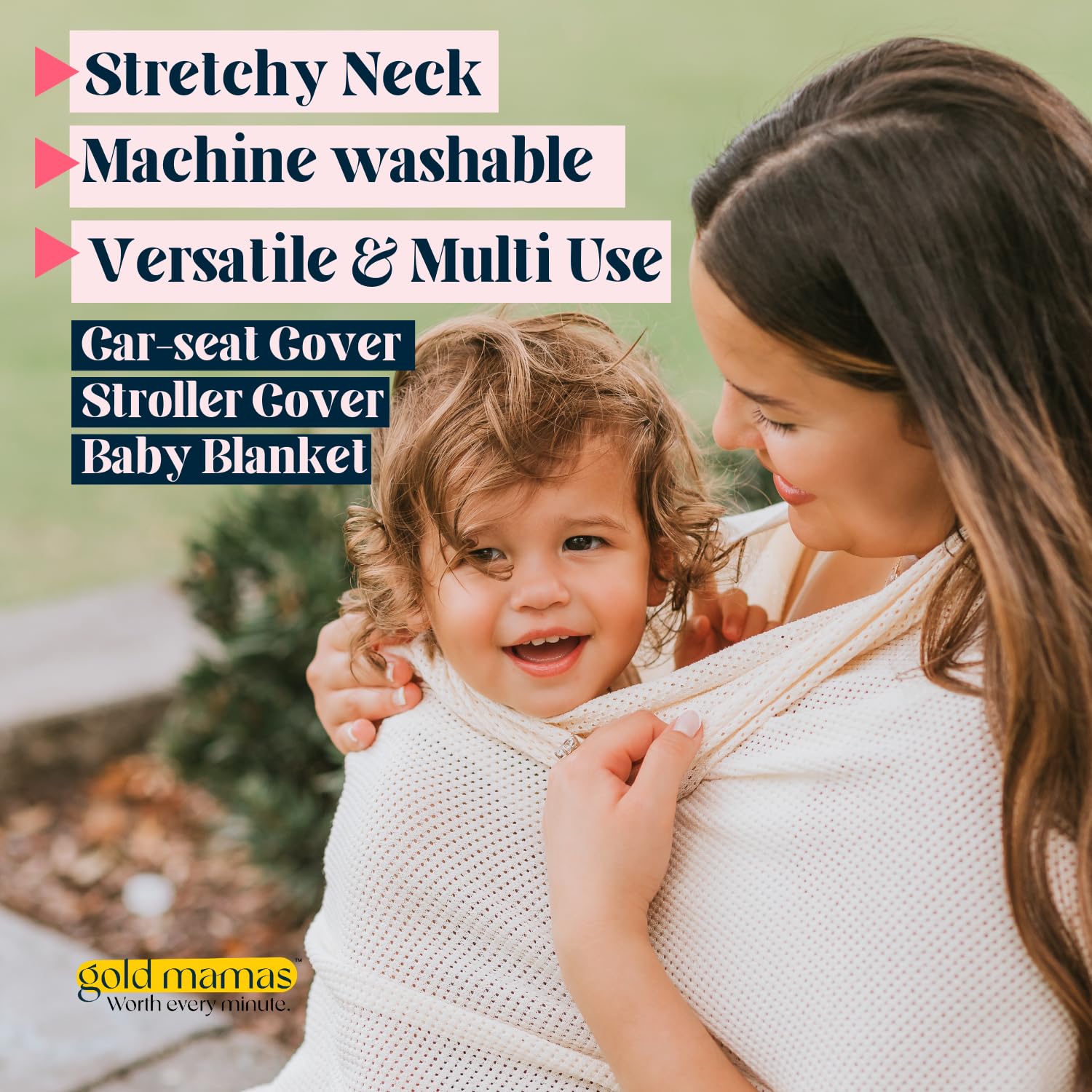 Gold Mamas breathable nursing cover travel-ready packaging supports on-the-go feeding