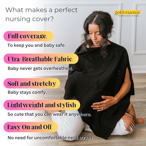 Gold Mamas Ponchy Ebony privacy coverage during breastfeeding in public scenarios.