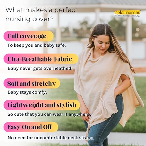 Gold Mamas Ponchy nursing cover stylish design worn as scarf during feeding