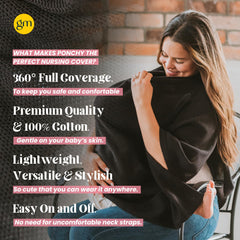 Gold Mamas Ponchy nursing cover features a stylish poncho design that pairs with outfits.