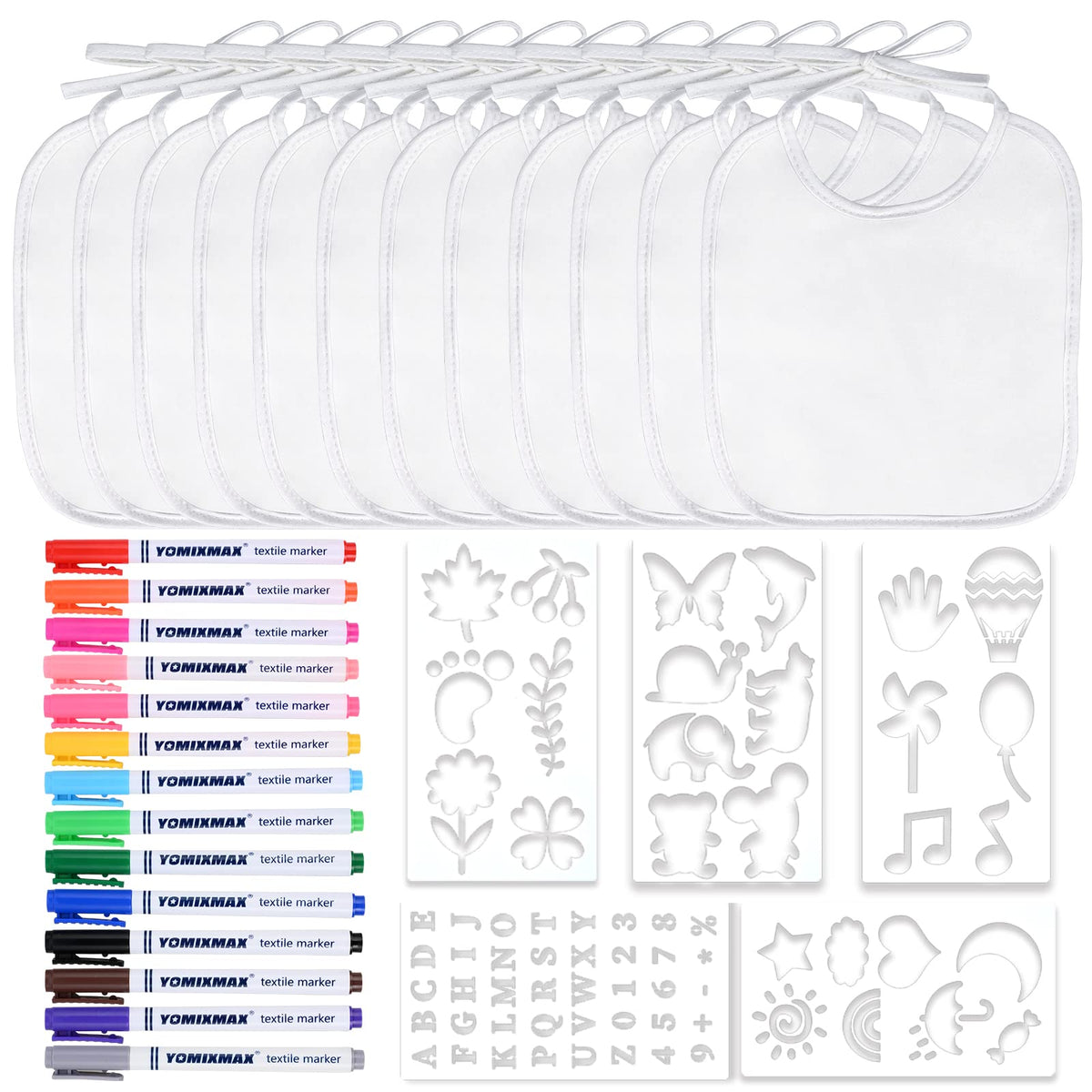 GOLDGE DIY Bib Decorating Kit shows 24 bibs ready for personalized baby gifts