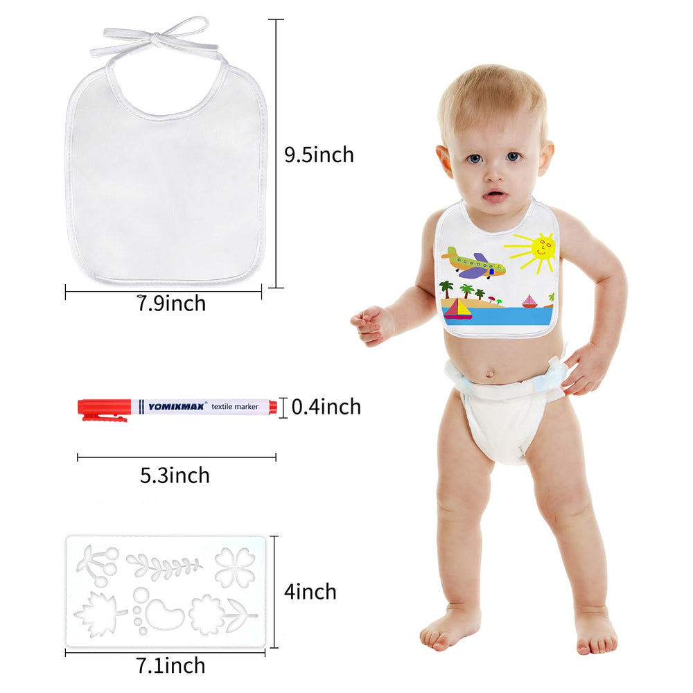 Complete kit content with bibs, pens, and templates for DIY projects
