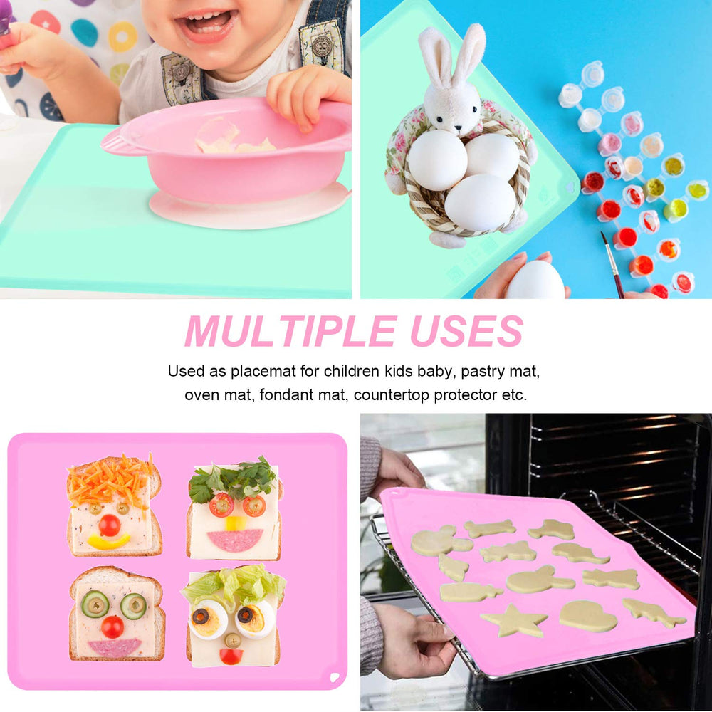 Goldleaf baby green placemats closeup highlighting easy-clean silicone.