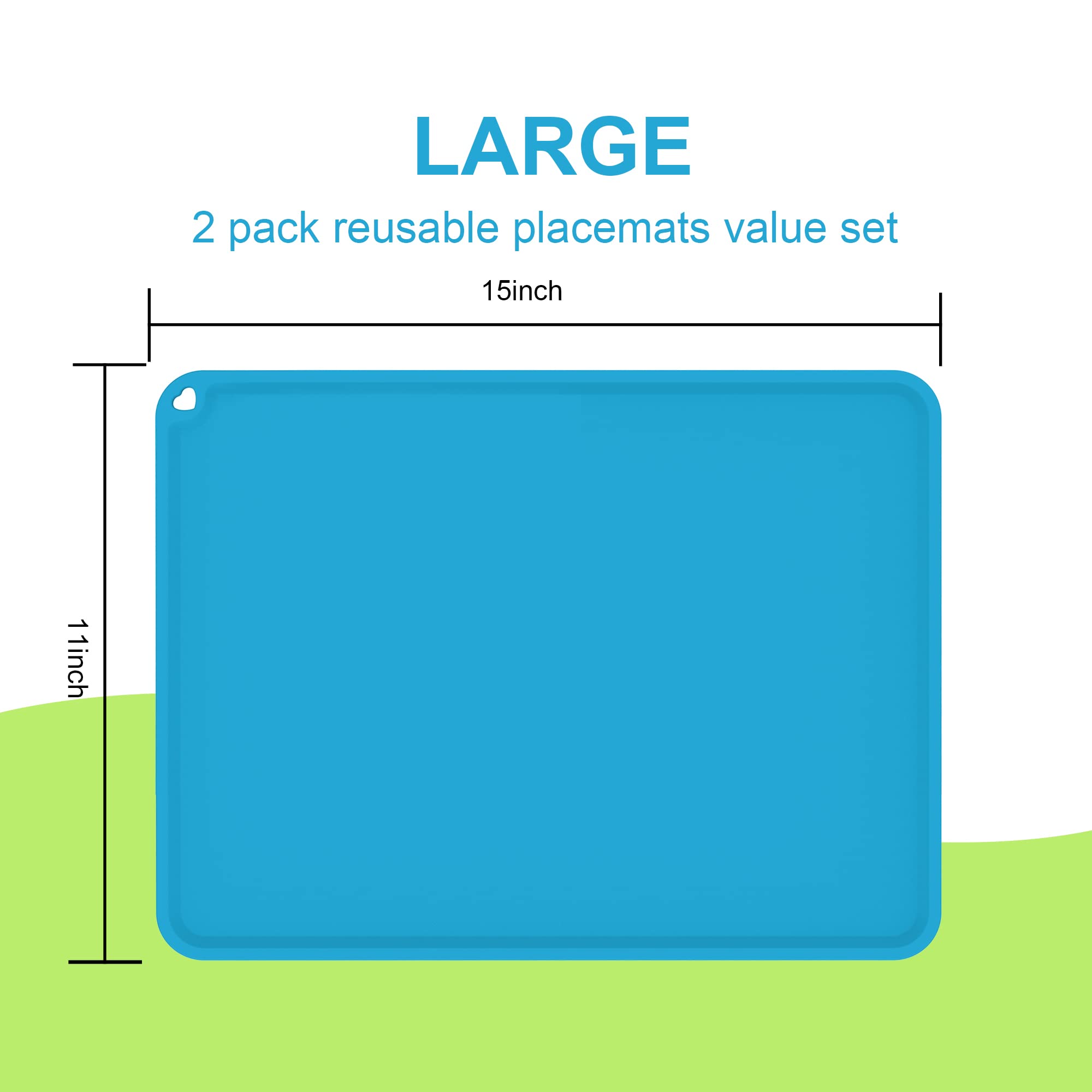 This Goldleaf placemat blue highlights non-toxic material safety