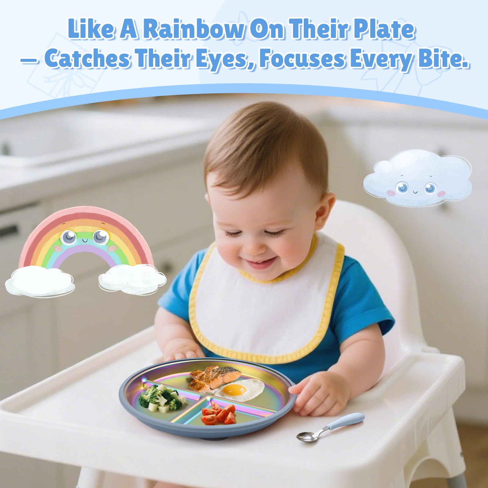 Goldusk on high chair tray shows stable mealtime for toddlers.