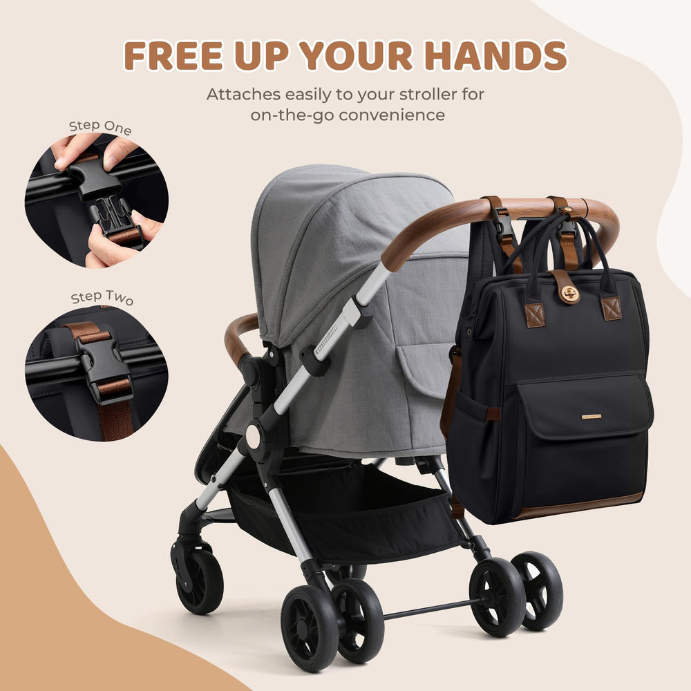 GOLF QUALITY diaper bag backpack laptop compartment fits a 16-inch device.