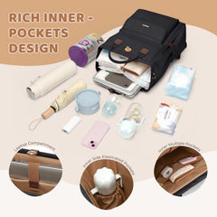 GOLF QUALITY diaper bag backpack side pocket demonstrates easy-access wipes storage.