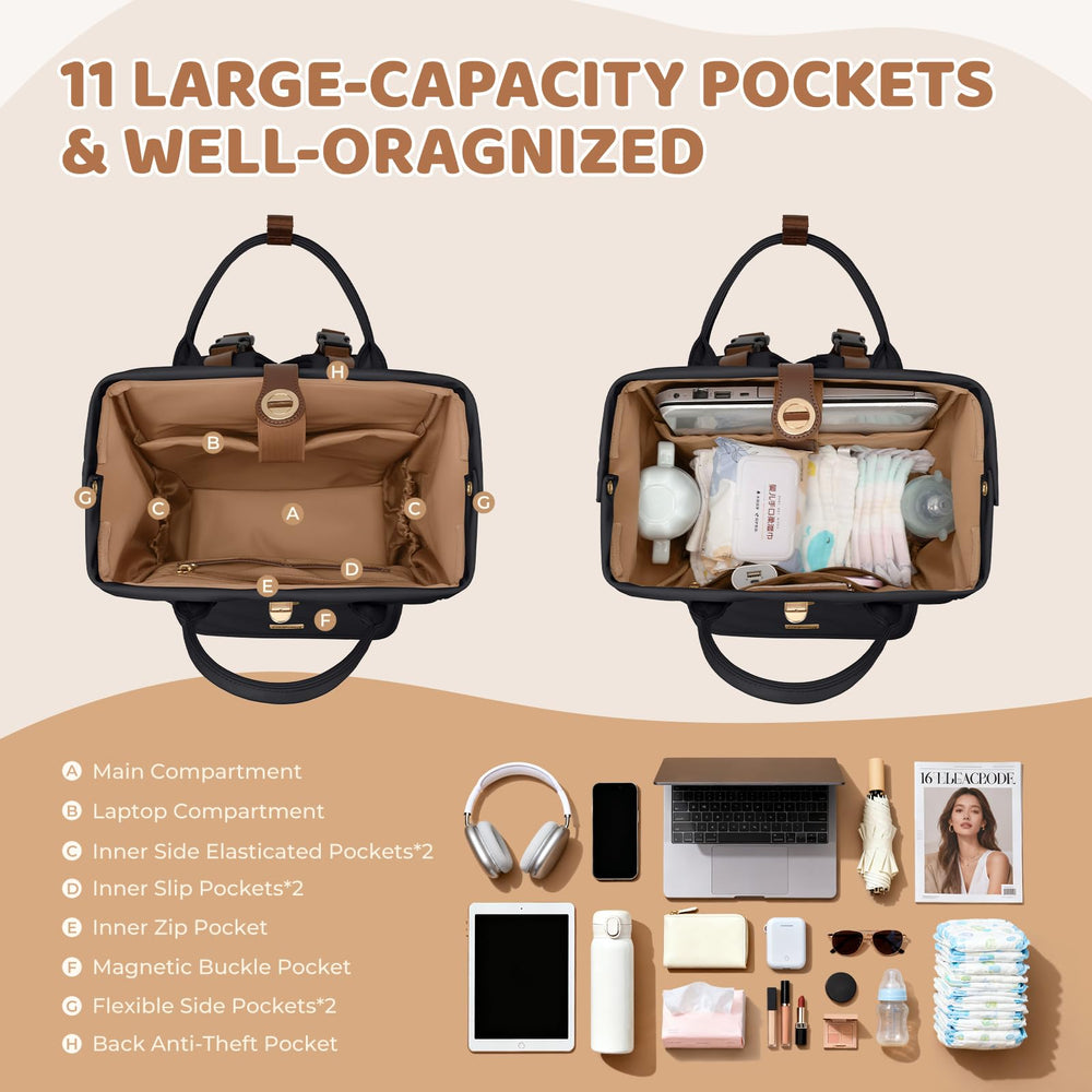 GOLF QUALITY diaper bag backpack stroller hook enables hands-free strolling.