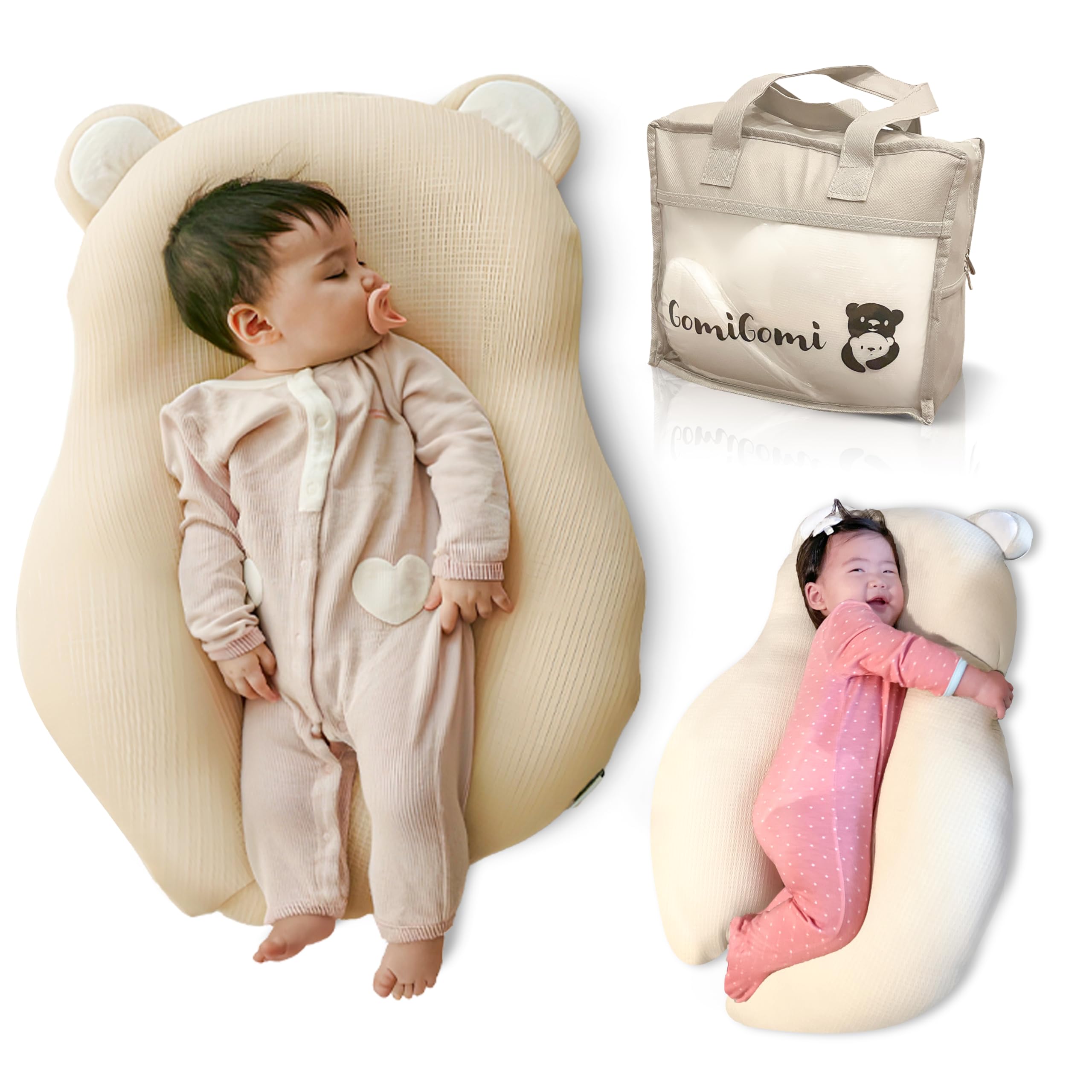 Gomigomi baby pillow cover-and-pillow anti-roll for stable tummy time