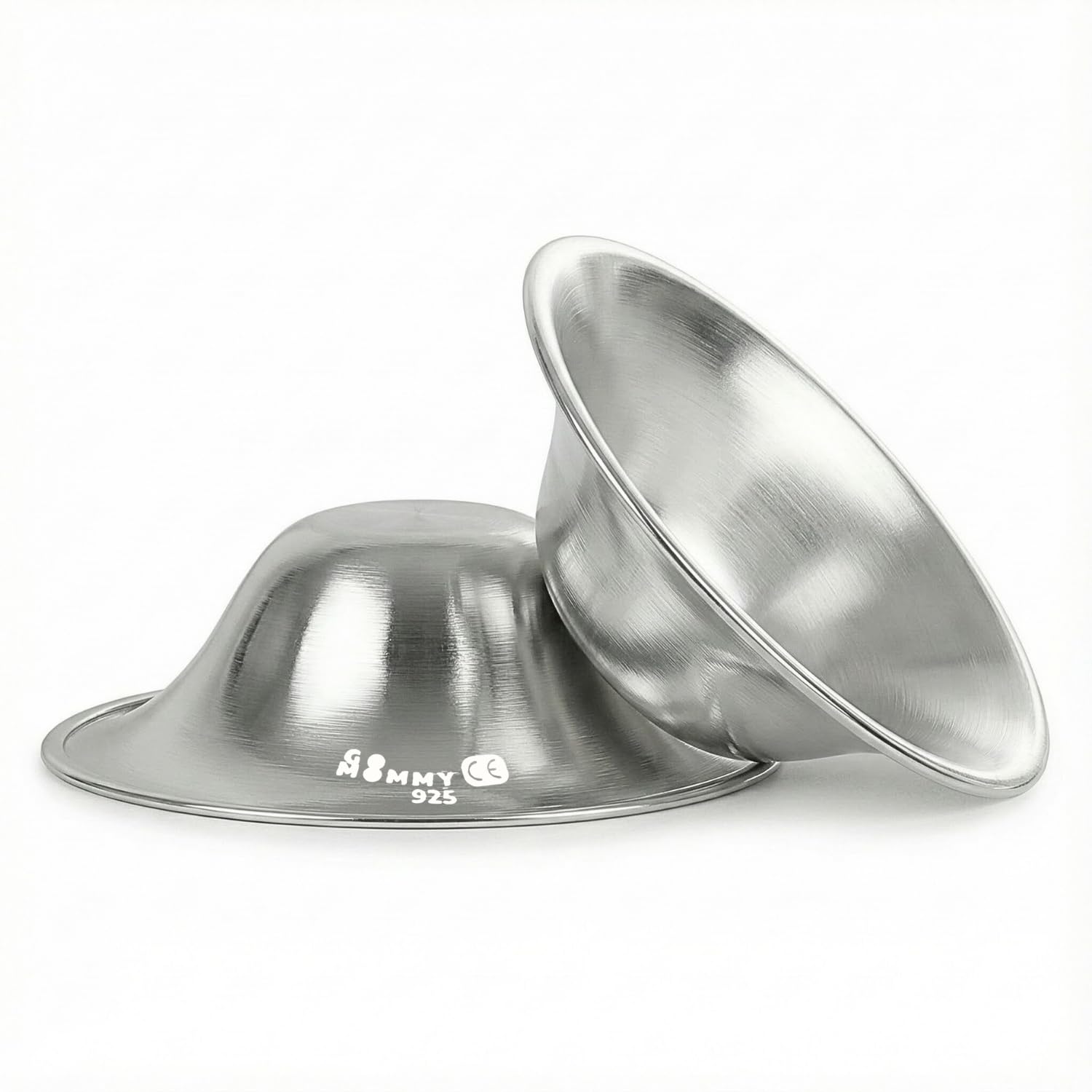 GoMommy silver nipple shields close-up showing smooth edges for comfortable, soothing relief.