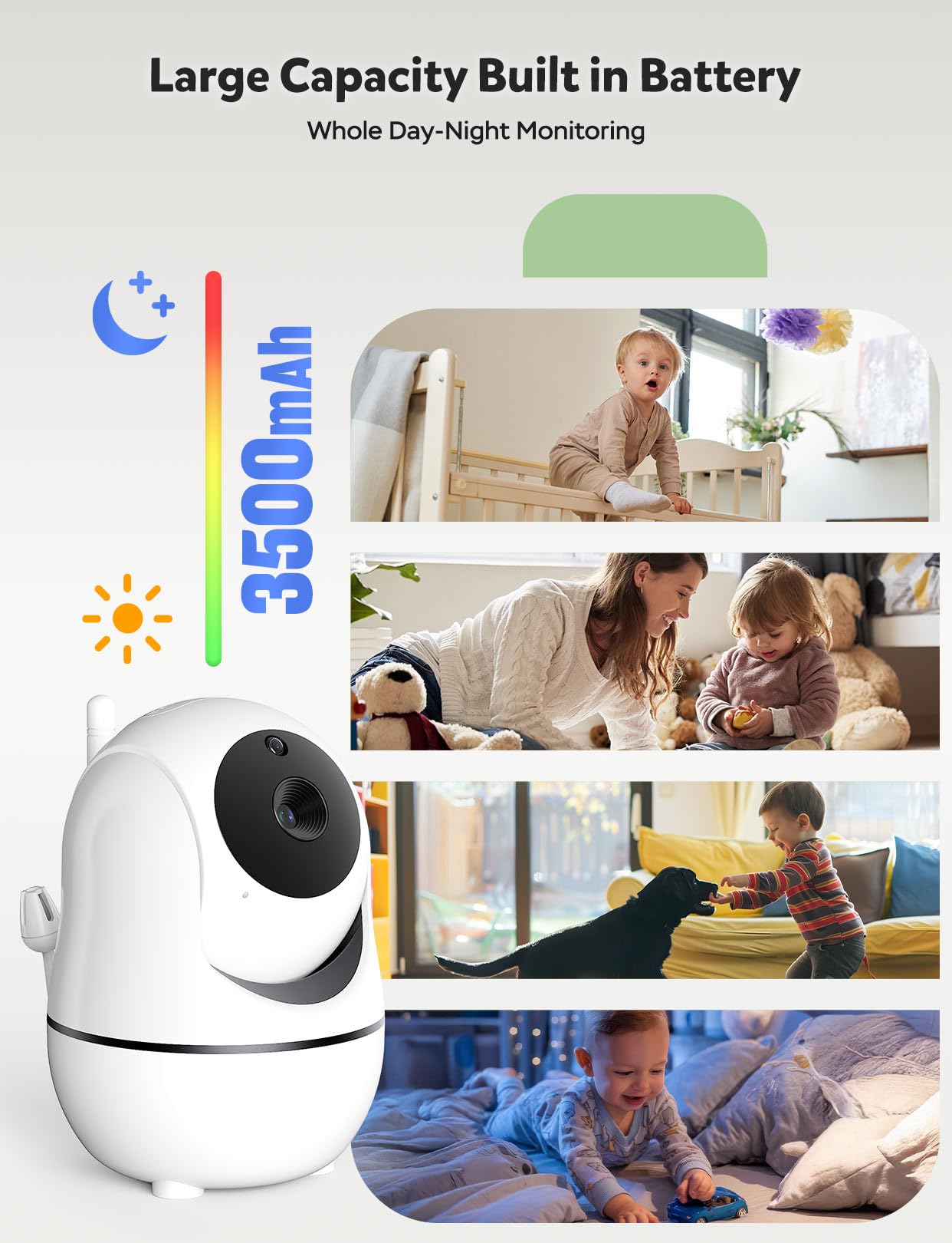 GoodBaby two-way audio and lullabies soothe and respond from anywhere in the home.