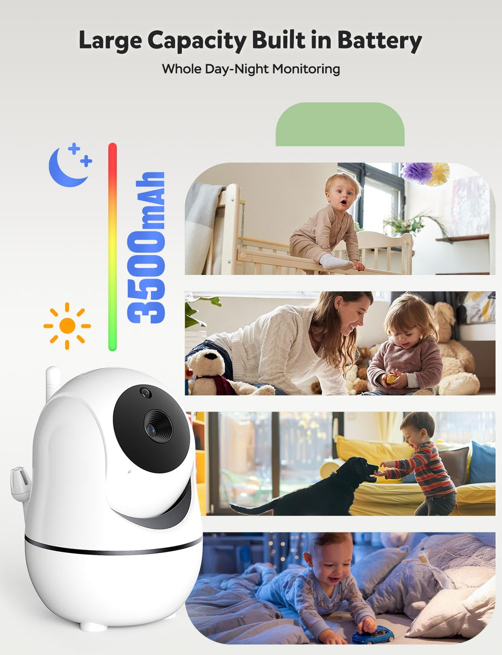 GoodBaby two-way audio and lullabies soothe and respond from anywhere in the home.