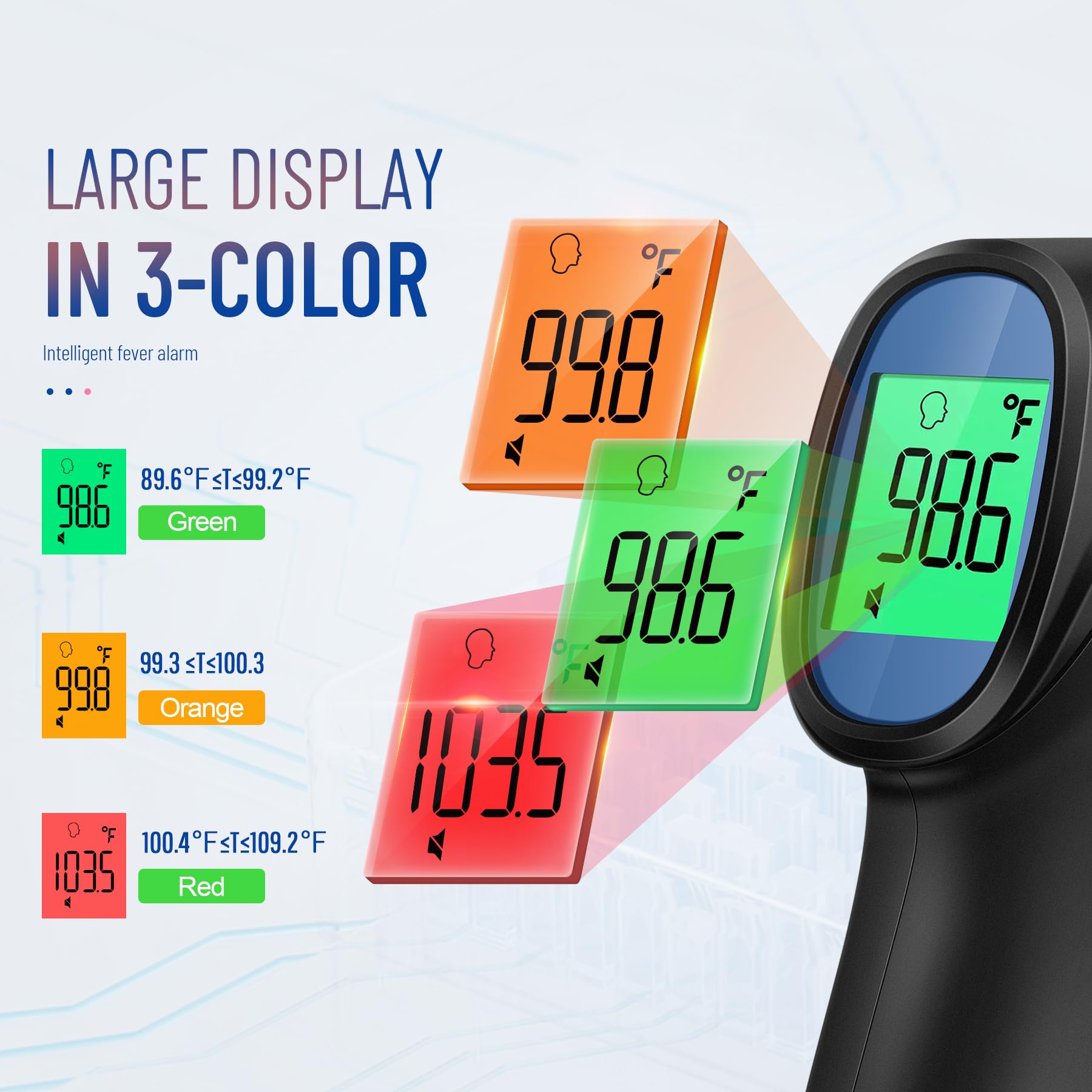 GoodBaby Forehead Thermometer fever alarm colors indicate fever level at a glance.
