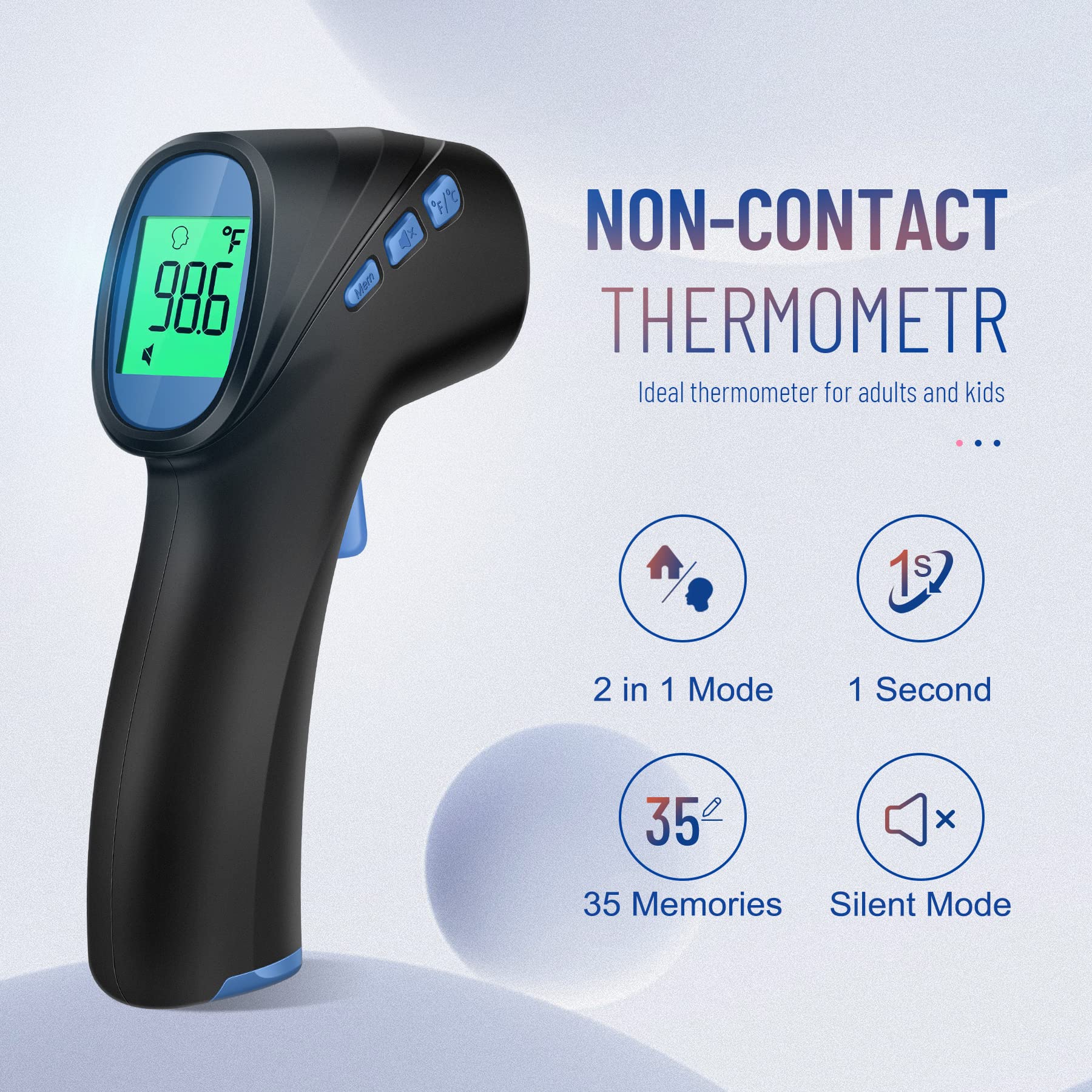 GoodBaby Forehead Thermometer LCD display with clear readings day and night.