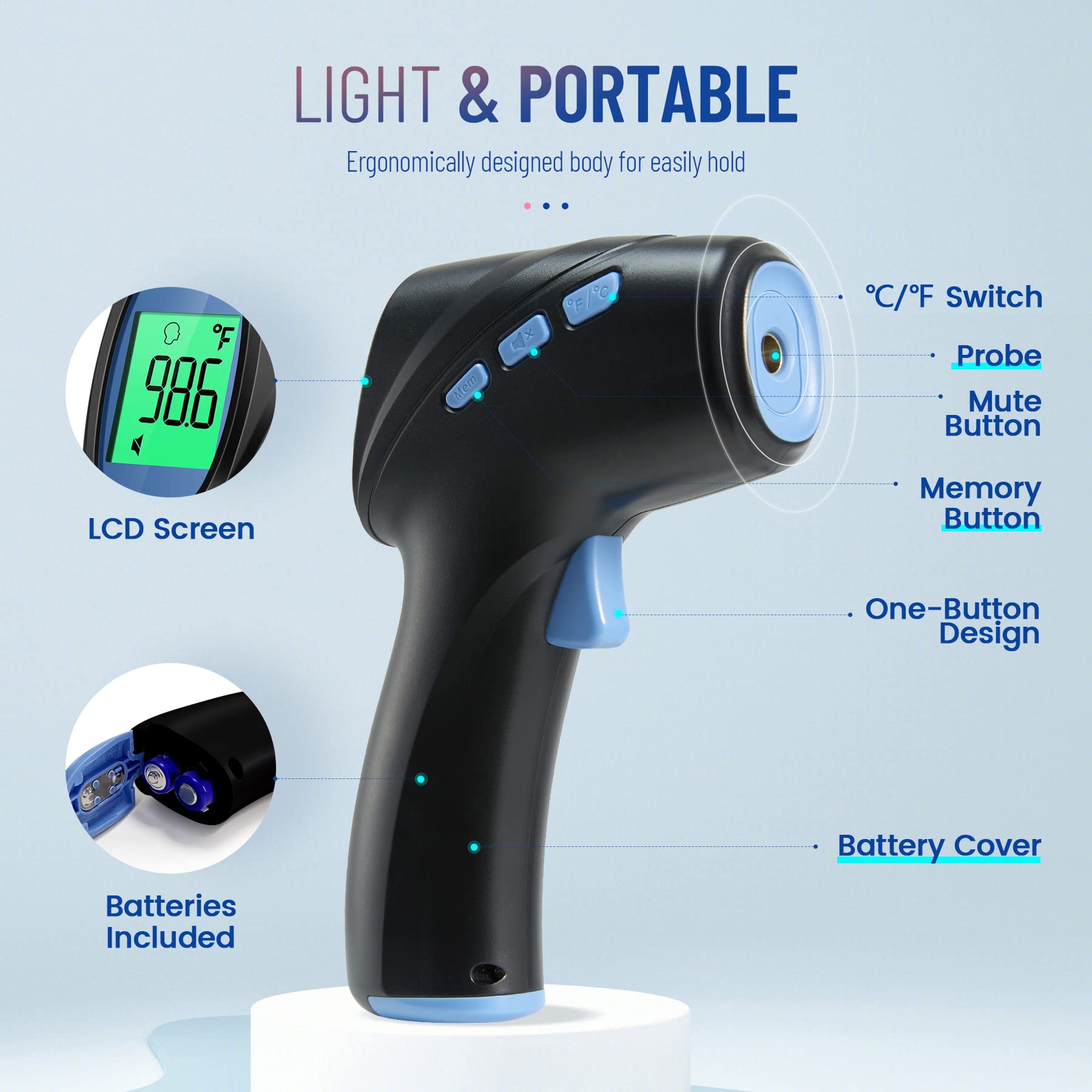 GoodBaby Forehead Thermometer stores up to 35 readings to track family temperature trends.
