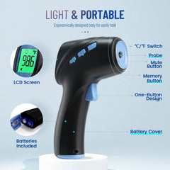 GoodBaby Forehead Thermometer stores up to 35 readings to track family temperature trends.