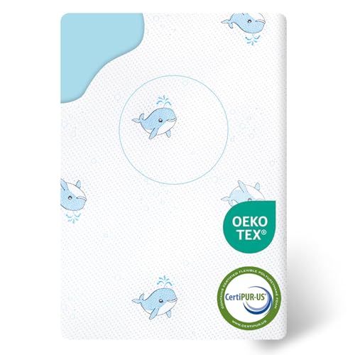 GOODFINDS pack n play mattress 38x26 with edge design for a snug, safe fit.