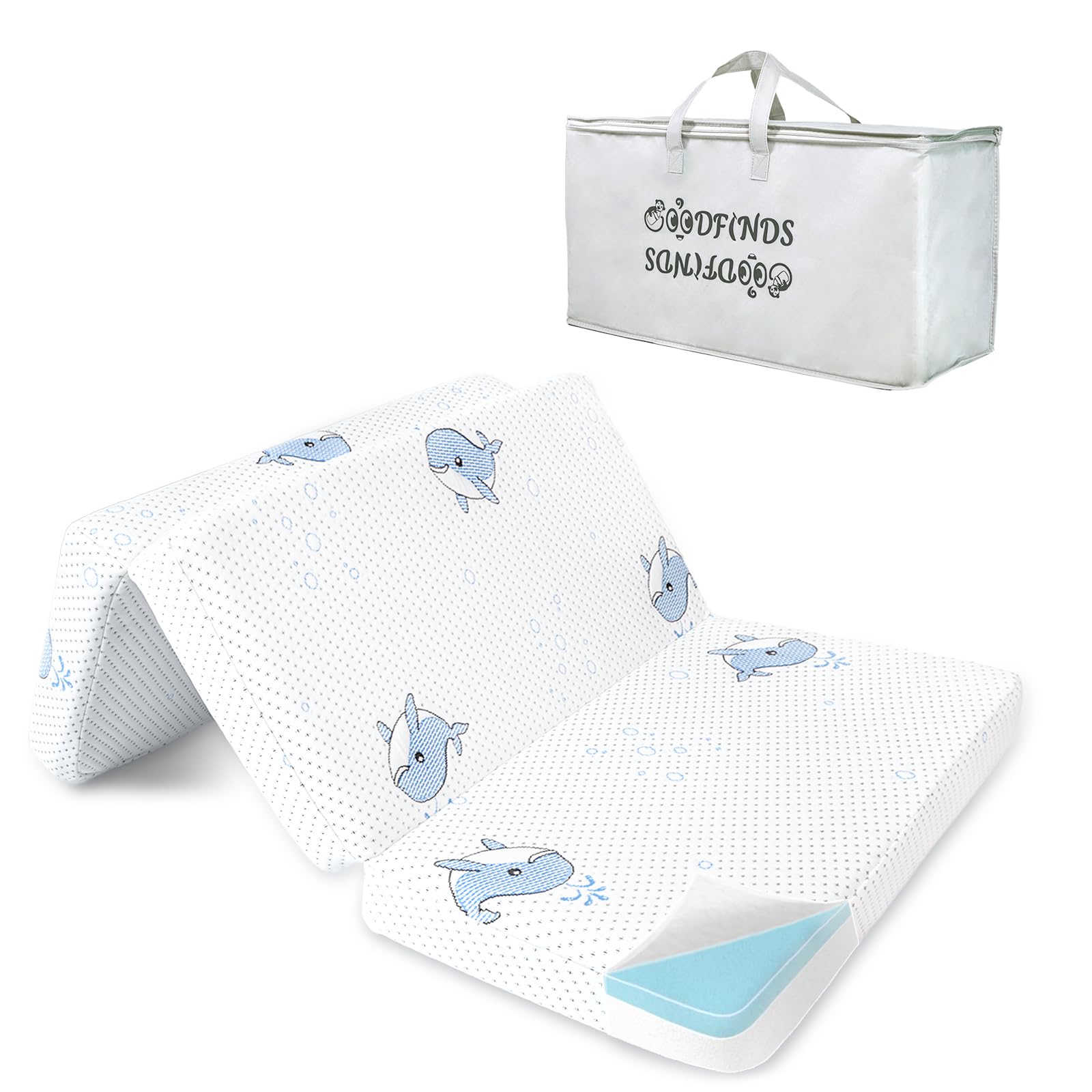GOODFINDS trifold pack-n-play mattress cover with breathable skin-friendly fabric for gentle baby naps.