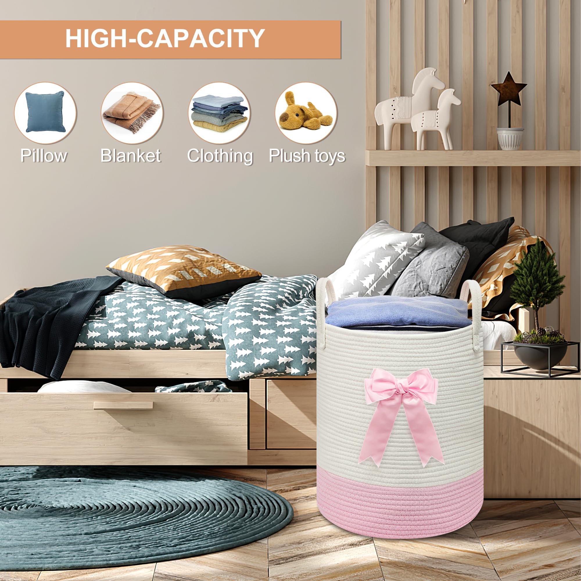 Goodheim girls room pink hamper decor stores toys and blankets neatly