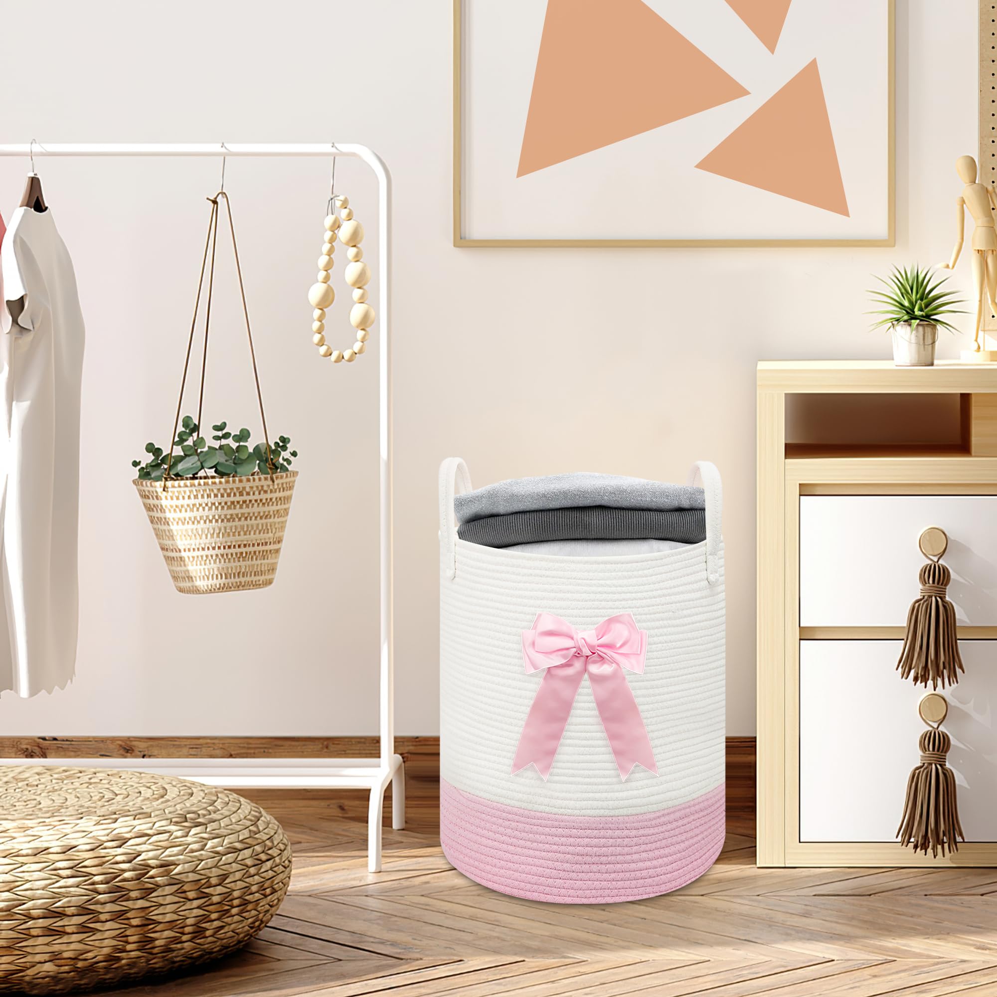 Goodheim pink bow detail enhances room decor while concealing laundry