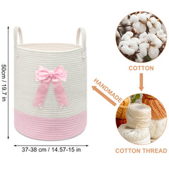 Goodheim pink-woven hamper capacity shown full of clothes and blankets
