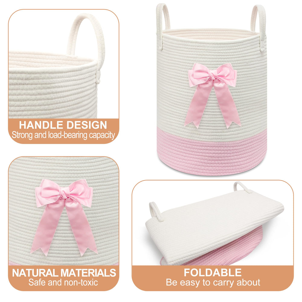 Goodheim pink-woven hamper with integrated handles for easy transport