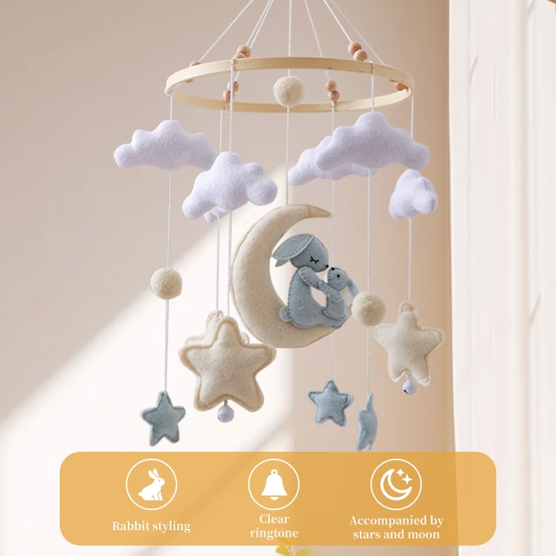 GOODMOM Dreaming Bunnies mobile wooden elements add safe, durable nursery focal point.
