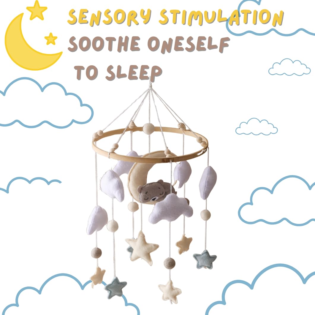 GOODMOM Sleeping Bear Mobile cloud felt pieces and wood elements inspire gentle visual development from crib.