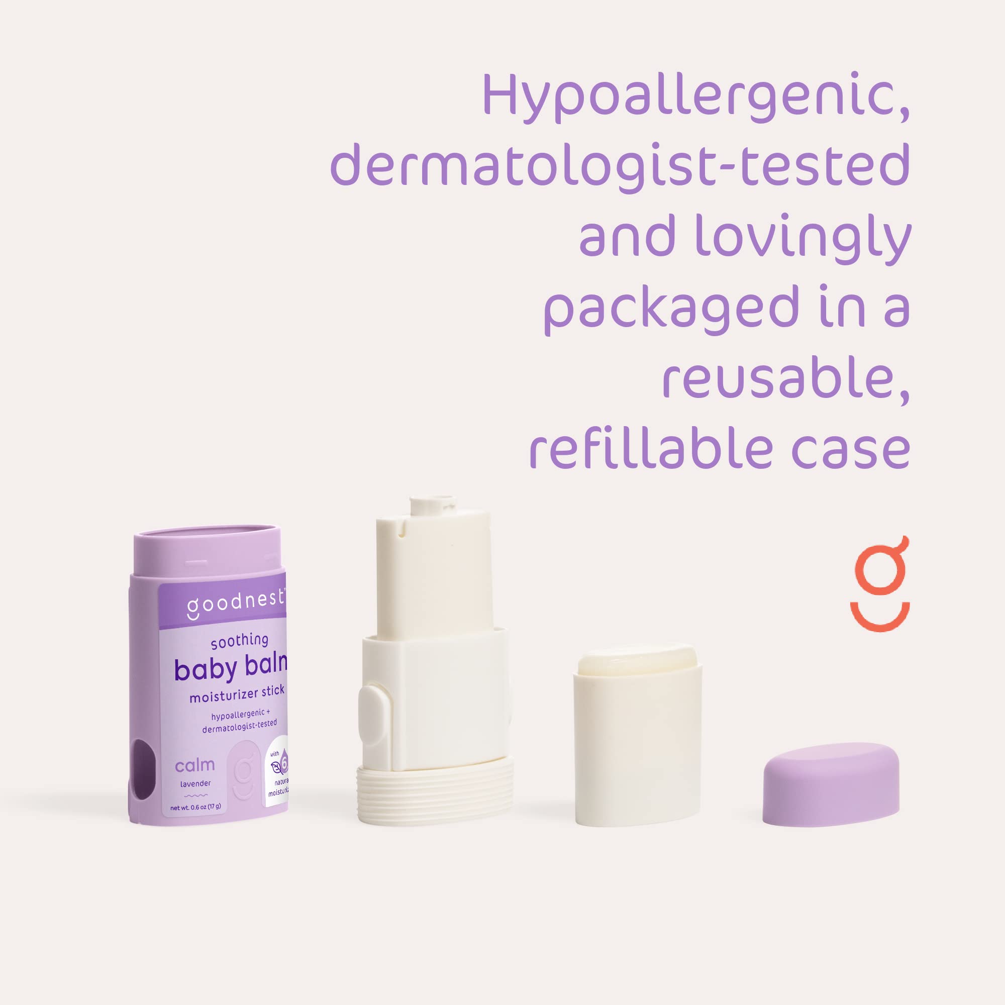 Goodnest refillable silicone case for balm emphasizing eco-friendly packaging.