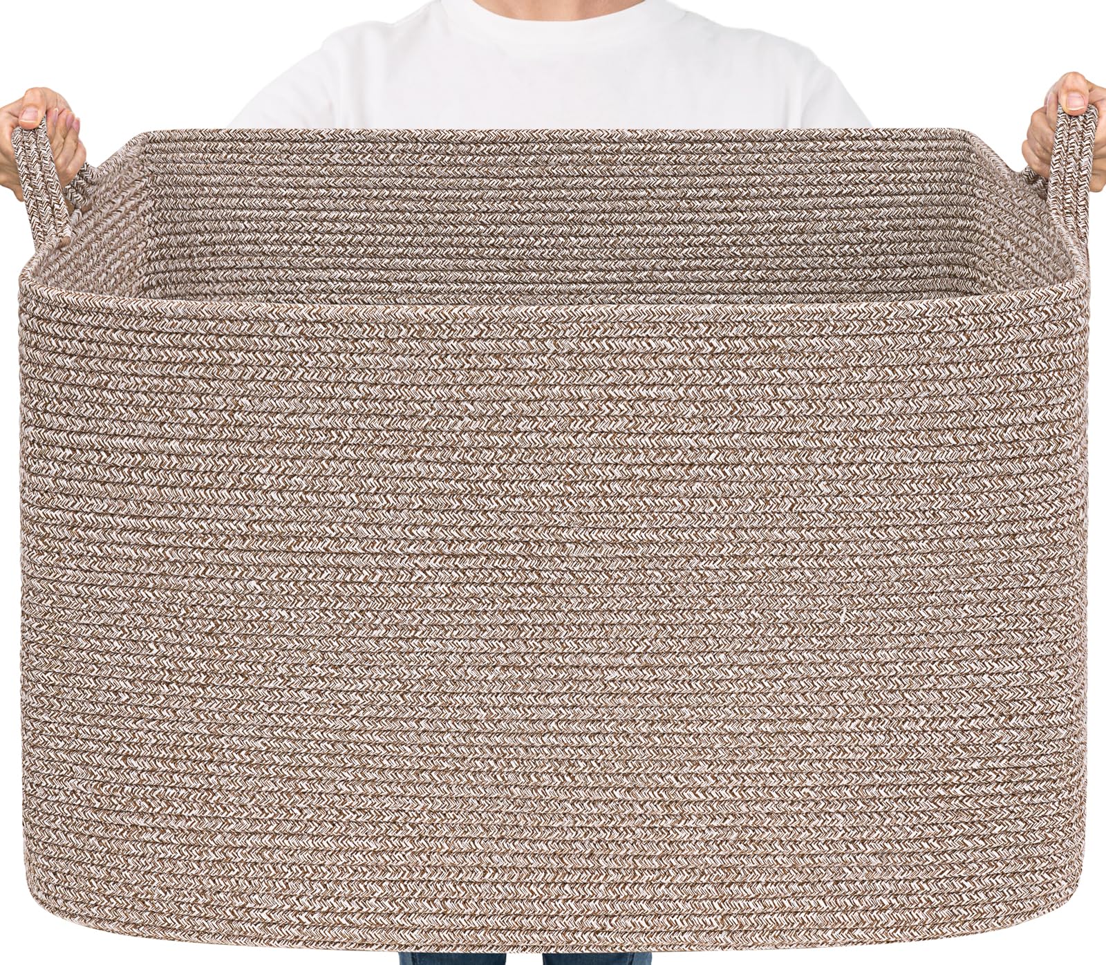 Goodpick 105L large woven basket with blankets for spacious, tidy living room storage.
