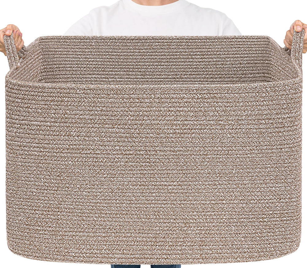 Goodpick 105L large woven basket with blankets for spacious, tidy living room storage.